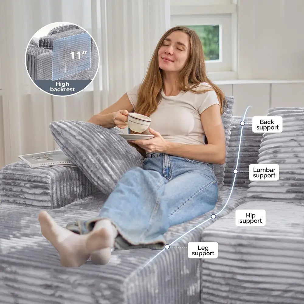 U Shaped Sectional Couches with Chaise Lounge, No Assembly Required Deep Seat Modular Cloud Sofa for Living Room 1PCS, BedroomL