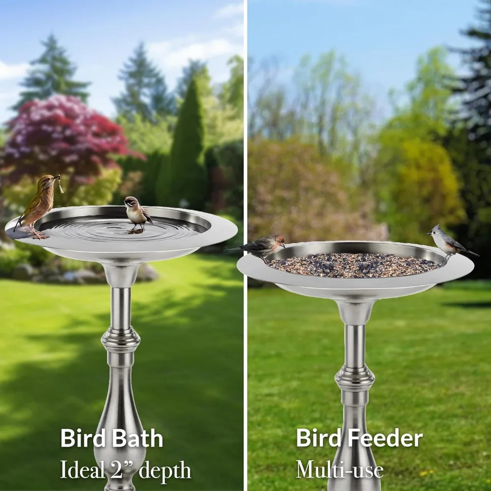 Classic Pewter Pedestal Free Standing Bird Bath for Outside Backyard, Outdoor Patio, Garden, Birdbath by Good Directions, Hummi