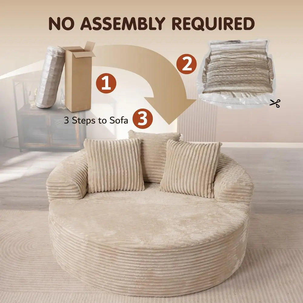 58 Oversized Round Chair Lounge Chaise Indoor, No Assembly Required, Cloud Large Circle Chair with Plush Fuax Fur, Fluffy Moder
