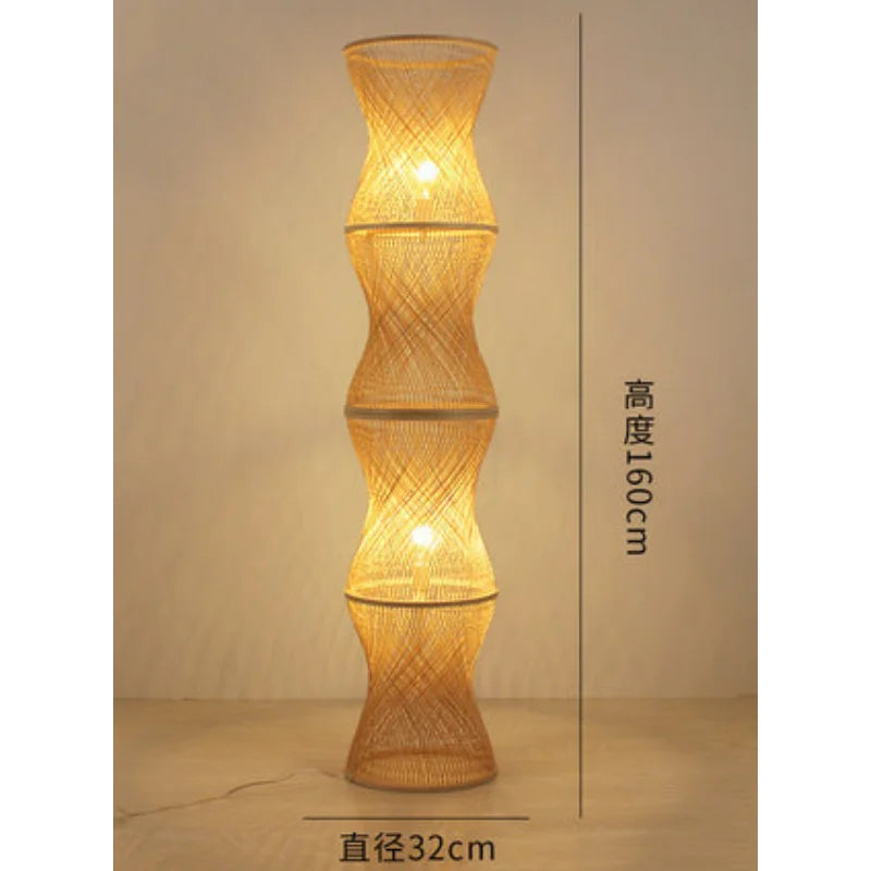 Art Chinese Floor Lamp Retro Bamboo Weaving Living Room Tea Room Japanese Bedroom Classic Creative Ornament Lighting Fixtures