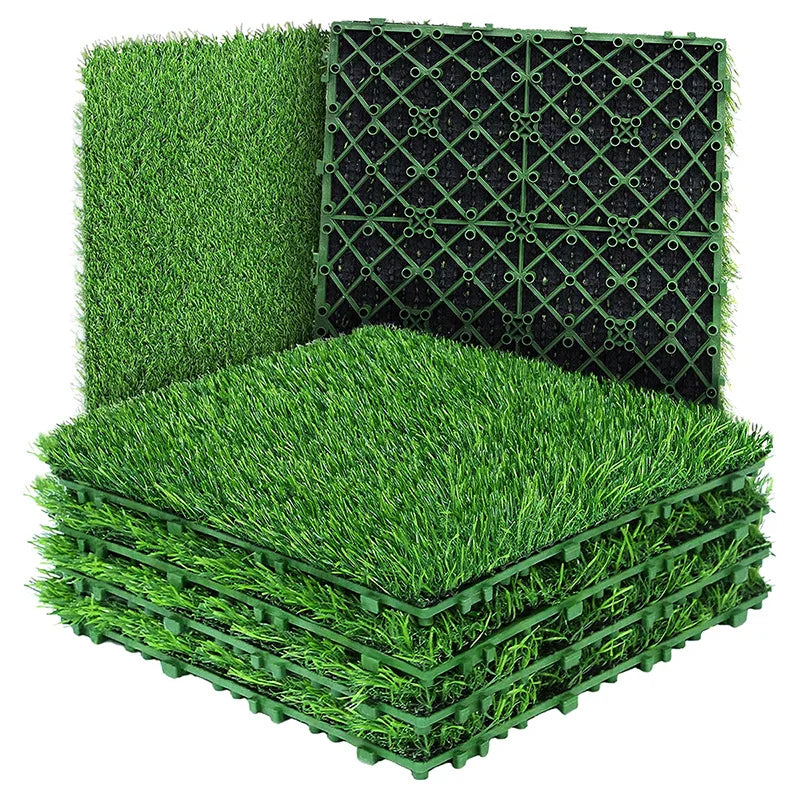 10 Pcs 12 Inchx12 Inch Square Artificial Grass Mat Interlocking Fake Grass Deck Turf Tiles Grass Flooring Tiles for Garden Decor