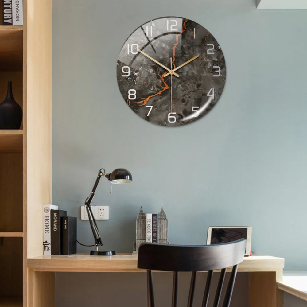 30CM Wall Clock New Listing Round Marble Three-Dimensional Clock Home Decorations For Living Room Kitchen Bedroom And Office