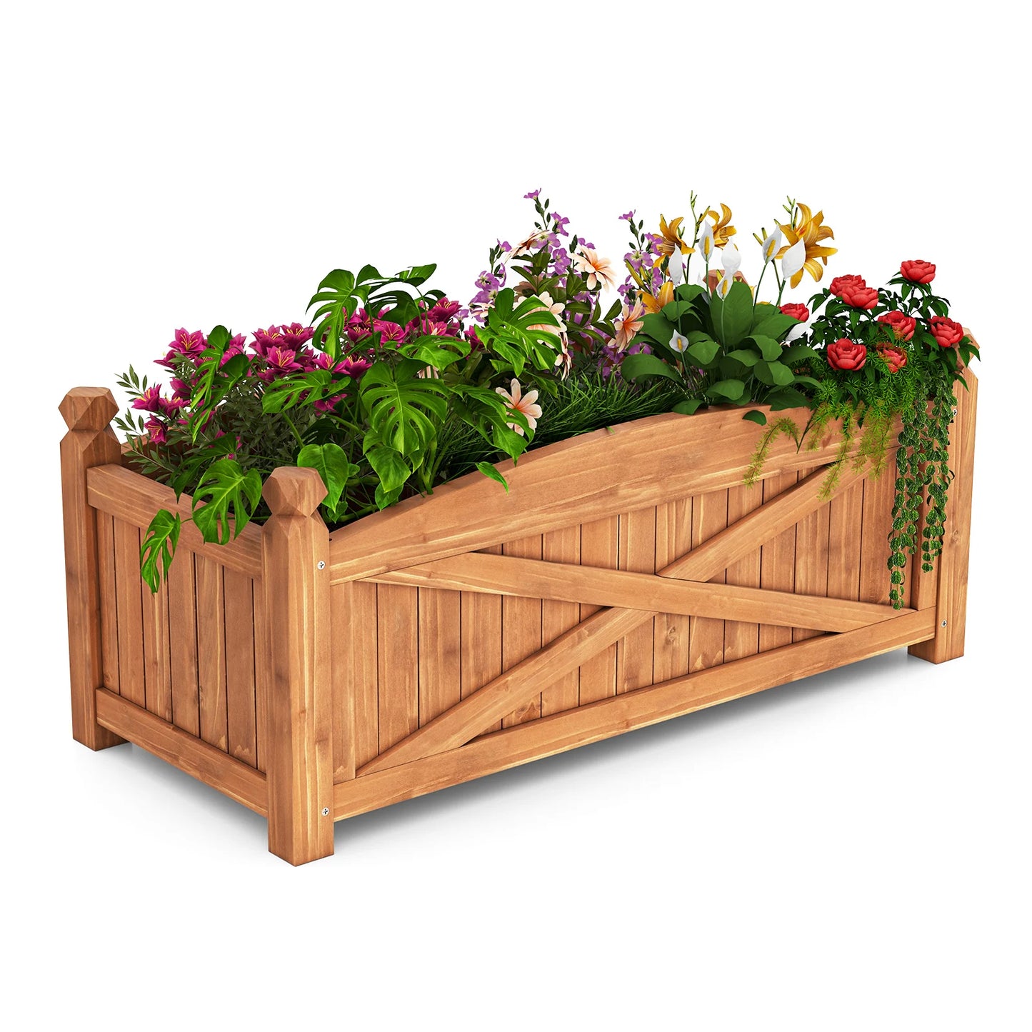 Wooden Raised Garden Bed Elevated Outdoor Planter Box w/Drainage Holes for Patio