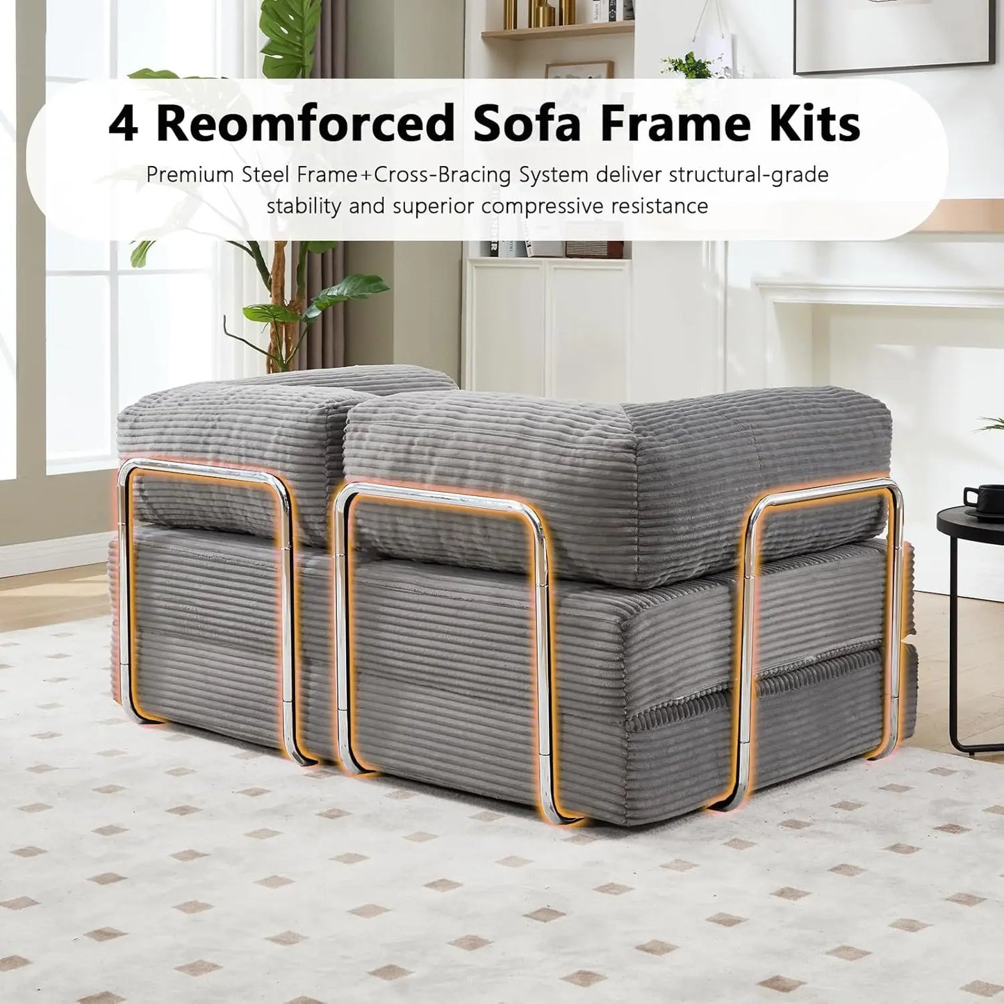 5-in-1 Convertible Sofa Bed, 79" Corduroy Folding Sleeper Couch Bed with Steel Frames, Boneless Foldable Floor Sofa, Customized