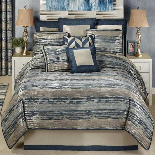 Spellbound Modern Luxury Bedding | Chic Metallic, Cool, & Neutral Hues | Chenille Abstract Striated Designs | 4, Customized