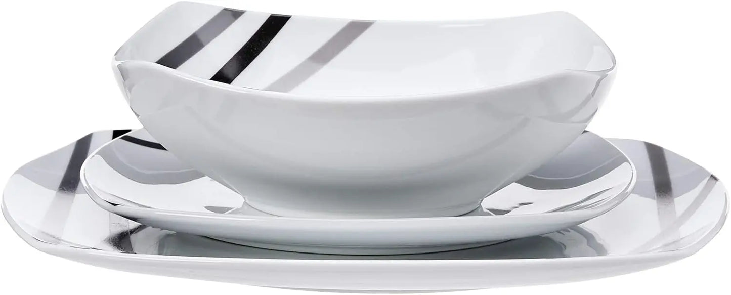 18-Piece Square Dinnerware Set for 6 - Modern Beams Plates and Bowls, Kitchen Essentials