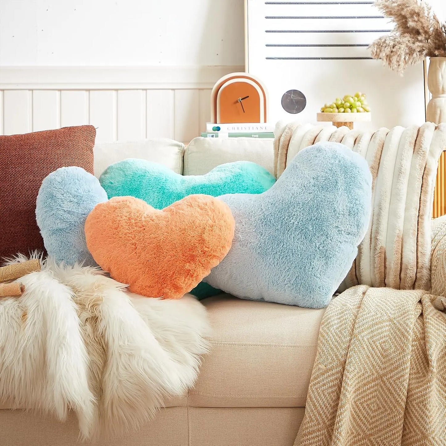 Ultra-Soft Heart-Shaped Pillow, Light Blue Fluffy Throw Cushion for Living Room Decor, 15x18 Inch Gift