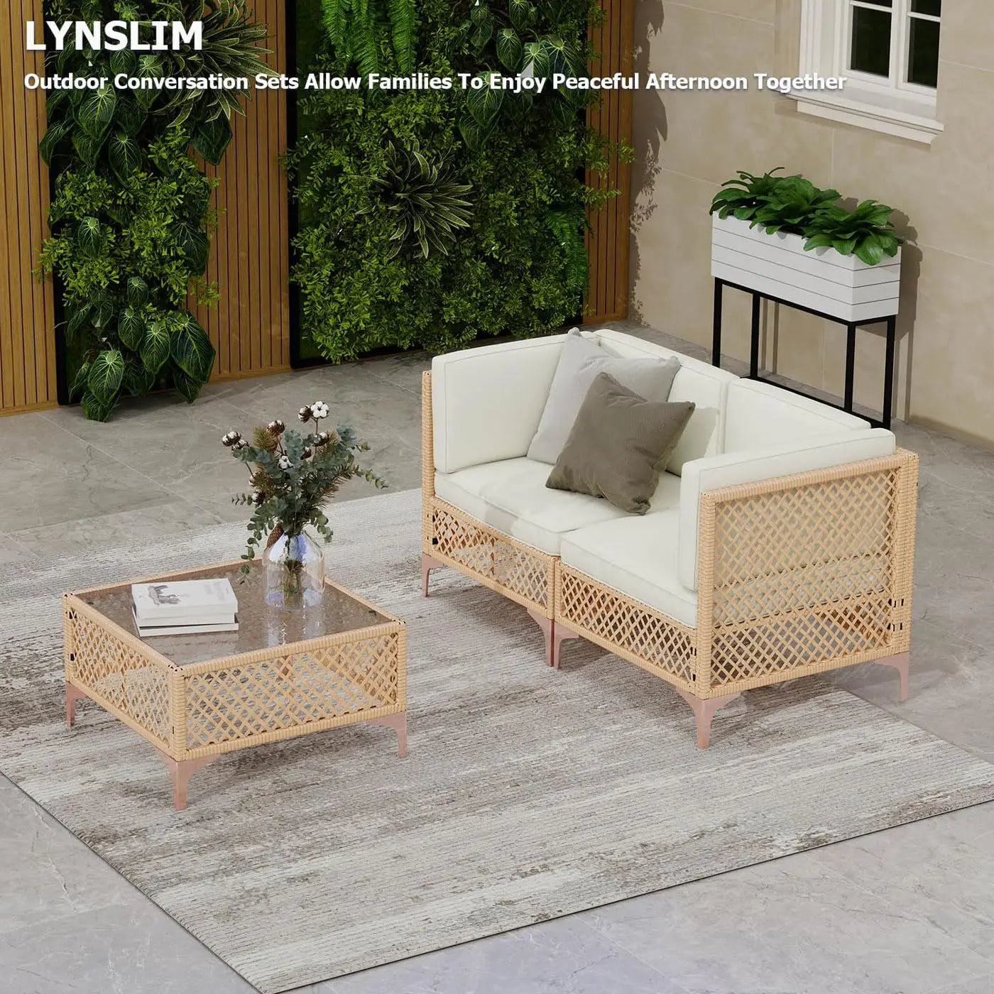 7-Piece Outdoor Patio Furniture Set, Wicker Outdoor Sectional Set with Tempered Glass Coffee Table, Boho, Customized