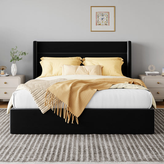HOOMIC Lift Up Storage Bed with Wingback Headboard/Heavy-Duty Hydraulic Bed/Large Underneath Storage Allewie