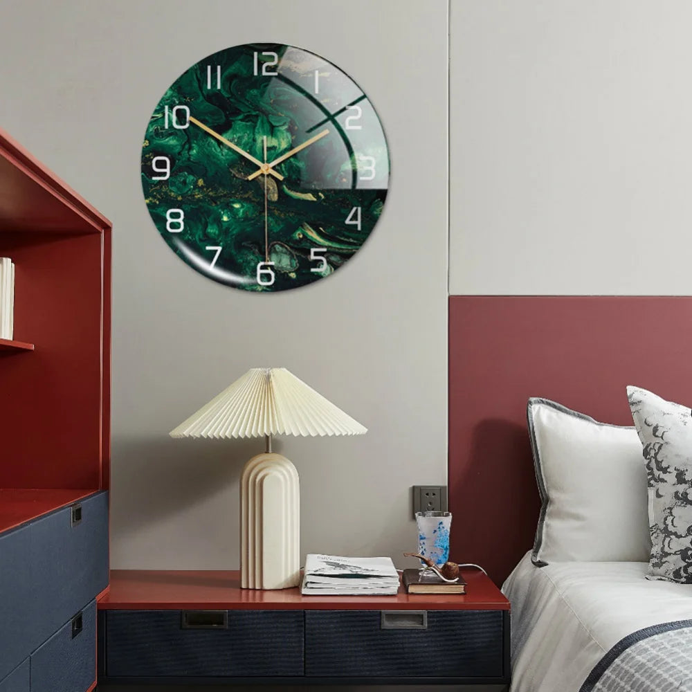 30CM Wall Clock New Listing Round Marble Three-Dimensional Clock Home Decorations For Living Room Kitchen Bedroom And Office