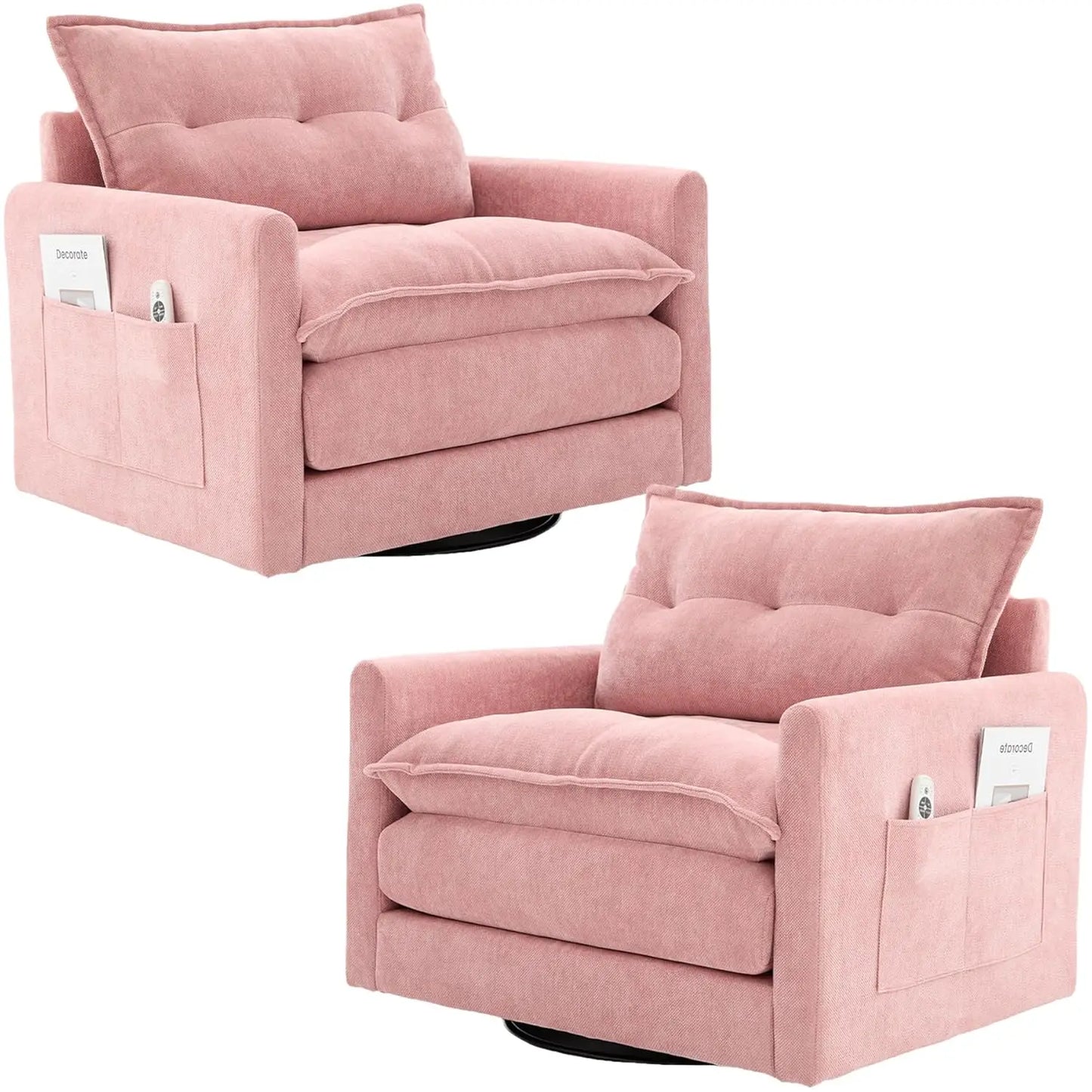 Swivel Accent Chair Set of 2, 360 Degree Square Swivel Chair for Living Room, Mid Century Modern Upholstered Barrel, Customized