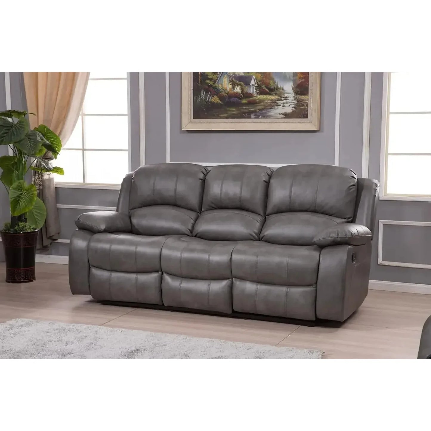 Best Seller Hot sales2PC Leather Air Reclining Sofa Loveseat Set Living Room Set 8018 Multiple Colors (Gray)