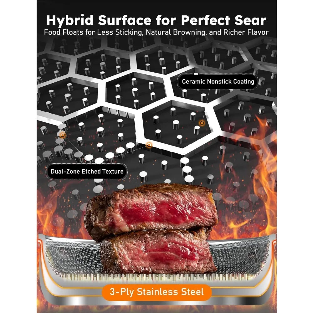 Pro  12PC Hybrid 3-Ply Stainless Steel Skillet&Nonstick Pots and Pans Set, High Heat Sear&Fry, 2-Layer Ceramic Induction Cookwar