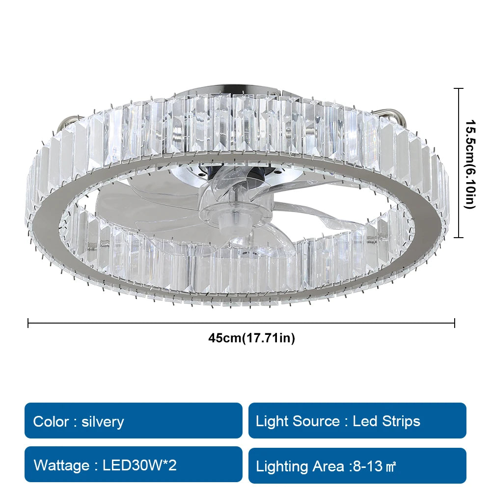 VETRULUS Led Ceiling Fan Lamp With Remote Control Living Room Lighting Crystal Chandeliers Decoration Home Luxury Hanging Light