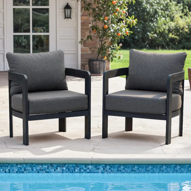 Outdoor Furniture Set, 2Pcs Patio Armchairs, Metal Modern Outside Furniture with 6'' Thick Cushions, Outdoor Conversation Set