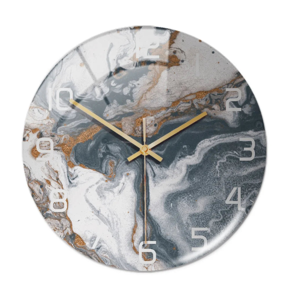 30CM Wall Clock New Listing Round Marble Three-Dimensional Clock Home Decorations For Living Room Kitchen Bedroom And Office
