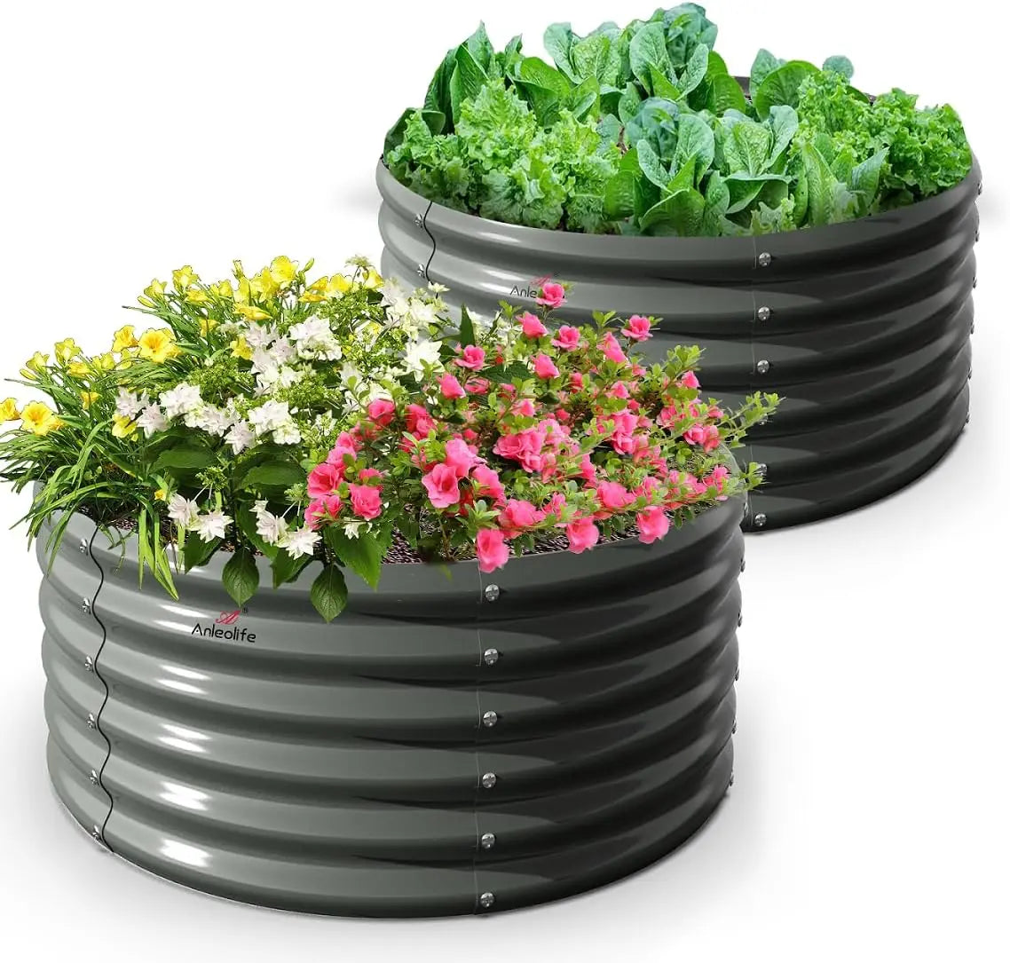 2-Pack 4ft x 18" Tall Galvanized Raised Garden Beds, Round Metal Planter Box for Vegetables Flowers Herb, Anti-Rust & Easy Setup