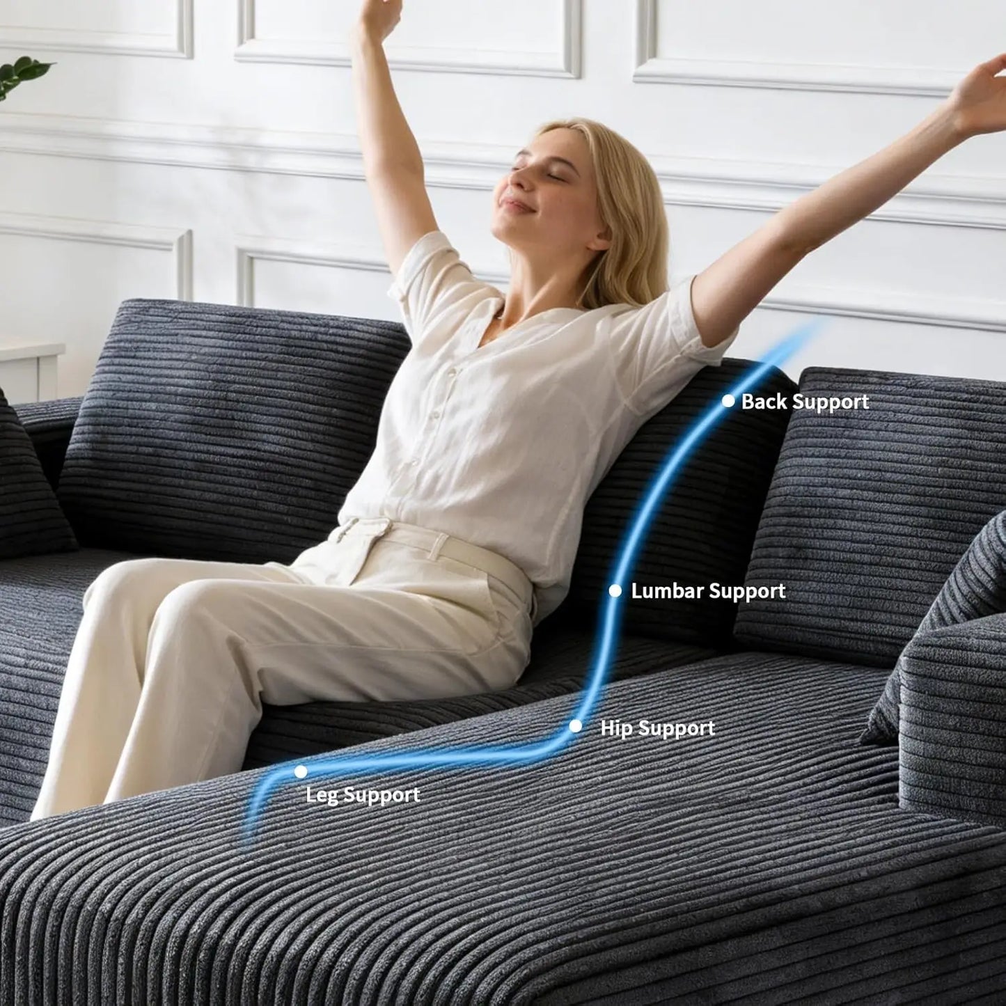 106" Corduroy Sectional Couch, Boneless L Shaped Couch with Deep Seat, Cloud Foam Sofa with Oversized Chaise,, Customized