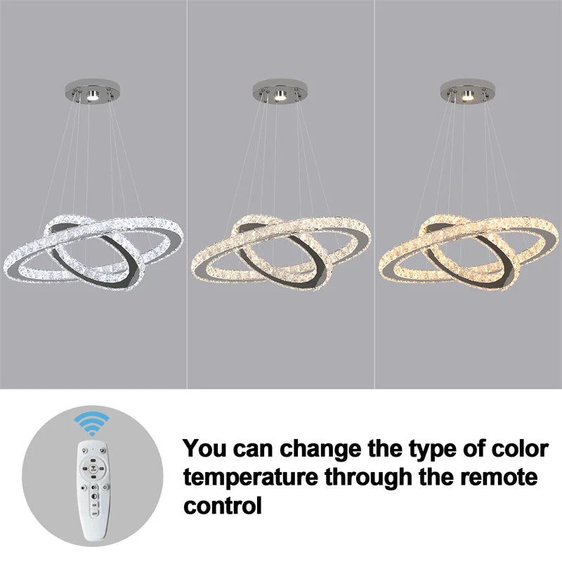 Modern Crystal Rings Led Chandelier Indoor Luxury Ceiling Lamp Dimming And Remote Control Pendan Lighting Chrome Lustre Fixtures