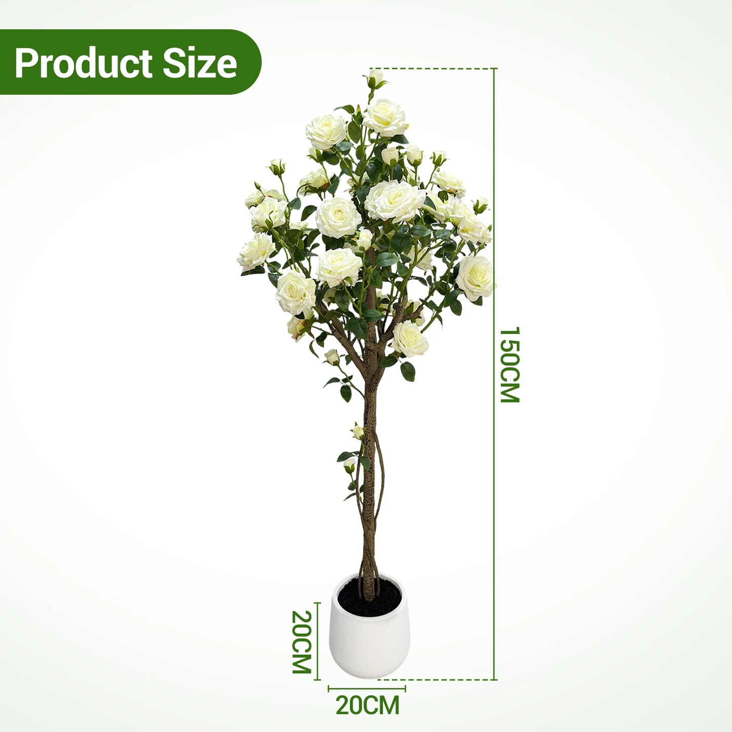150cm  Fake Flower Tree Artificial White Rose Artificial Flowers Faux Trees Indoor Decor Trees for Home Living Room Porch Farmho