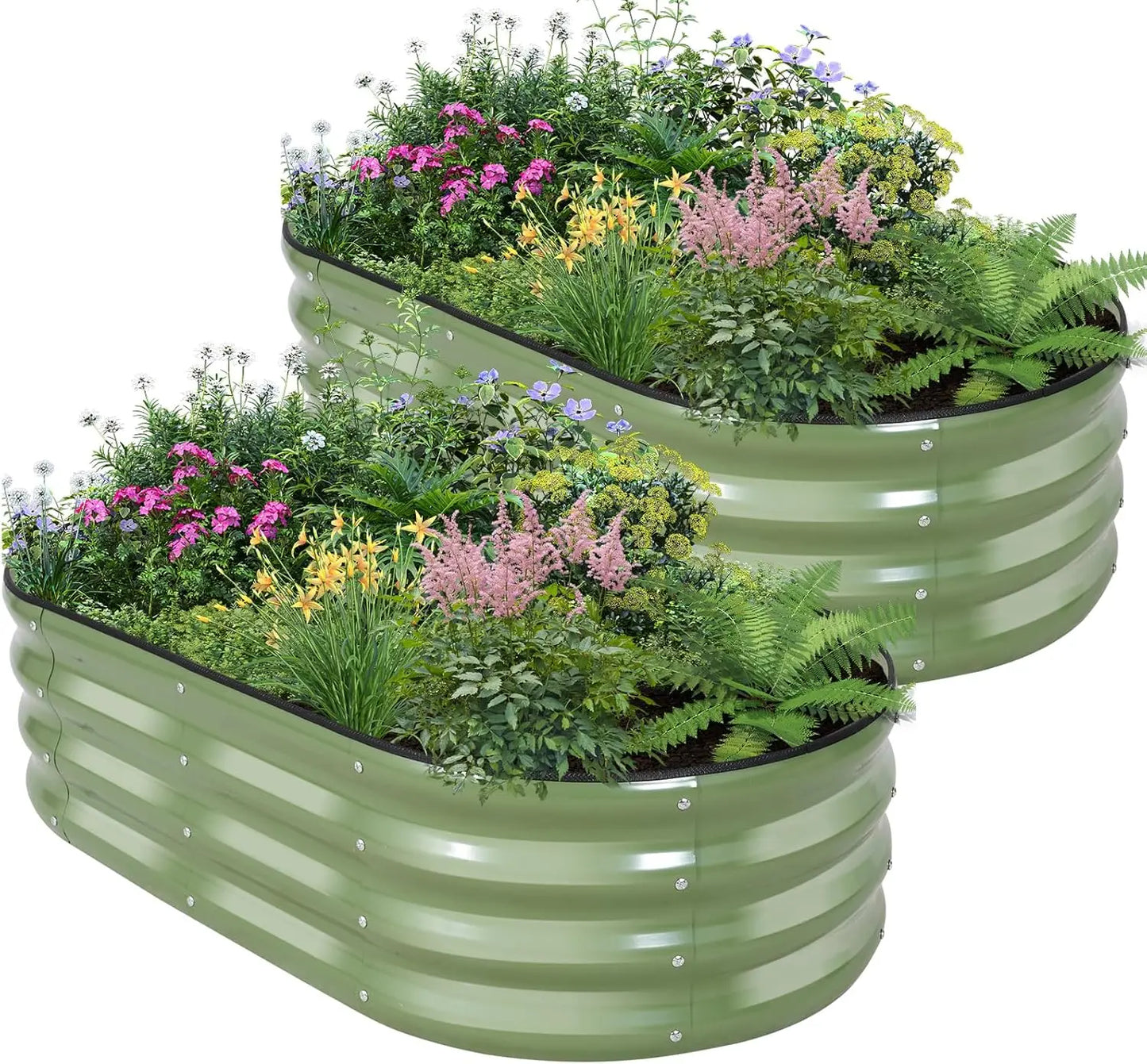 4x2ft Galvanized Steel Raised Garden Bed with Safety Edging, Easy Assembly for Vegetables Fruits Flowers