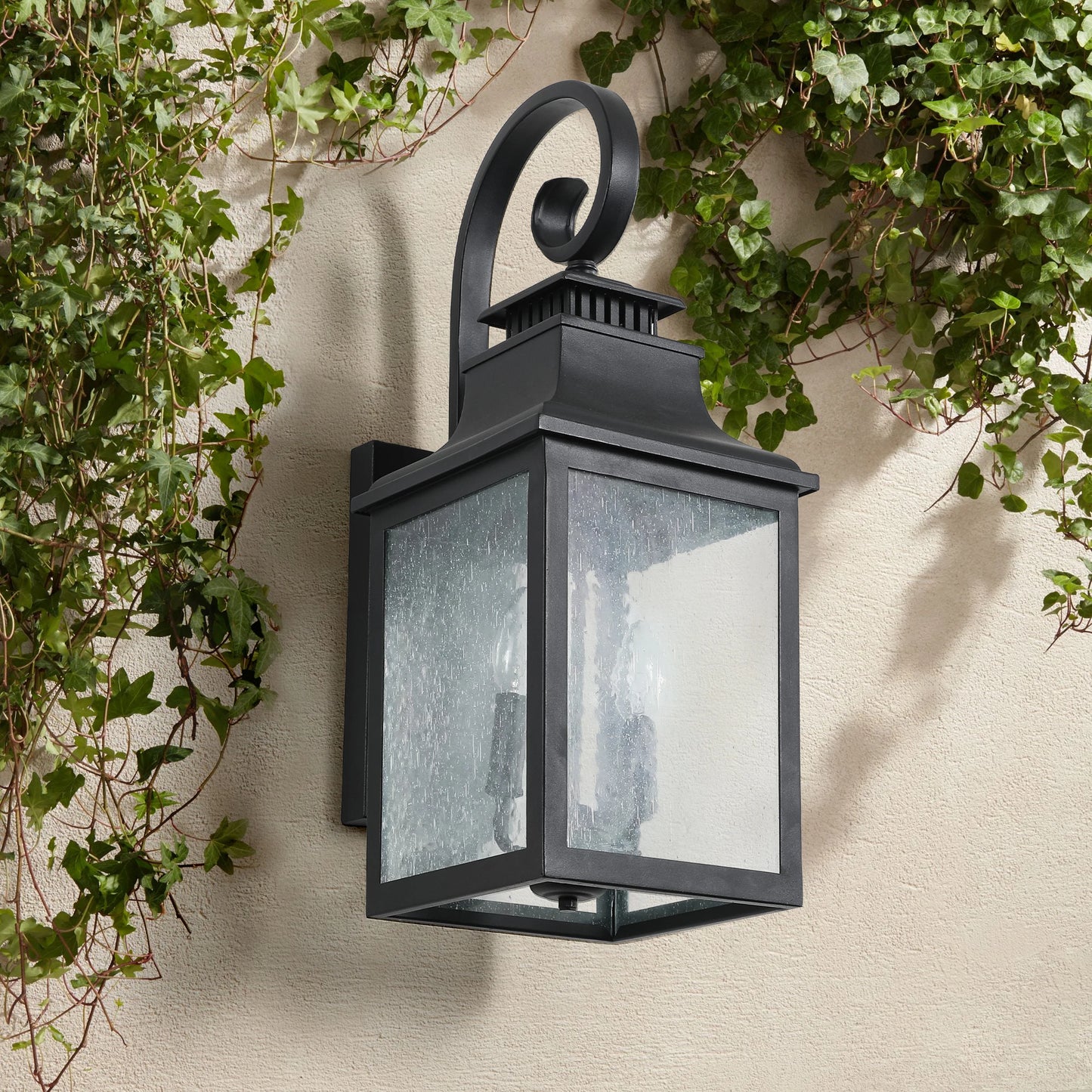 23 in Outdoor wall light fixture made of black metal transparent frosted glass, suitable for porch, terrace, garage, garden