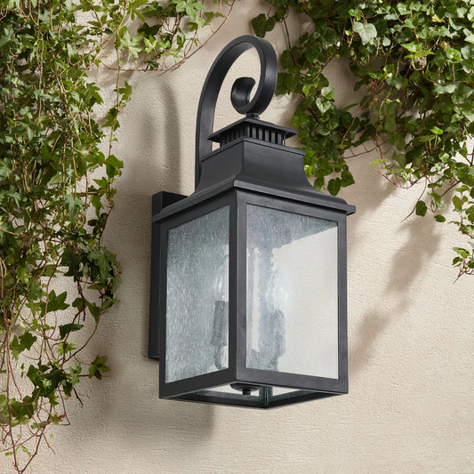 23 in Outdoor wall light fixture made of black metal transparent frosted glass, suitable for porch, terrace, garage, garden