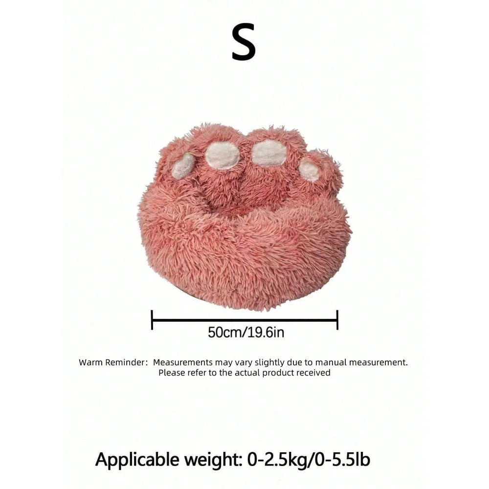 1PC Plush Paw-Shaped Pet Bed for Small Medium Large Cats and Dogs, Warm Breathable All-Season Nest with Extra Lining