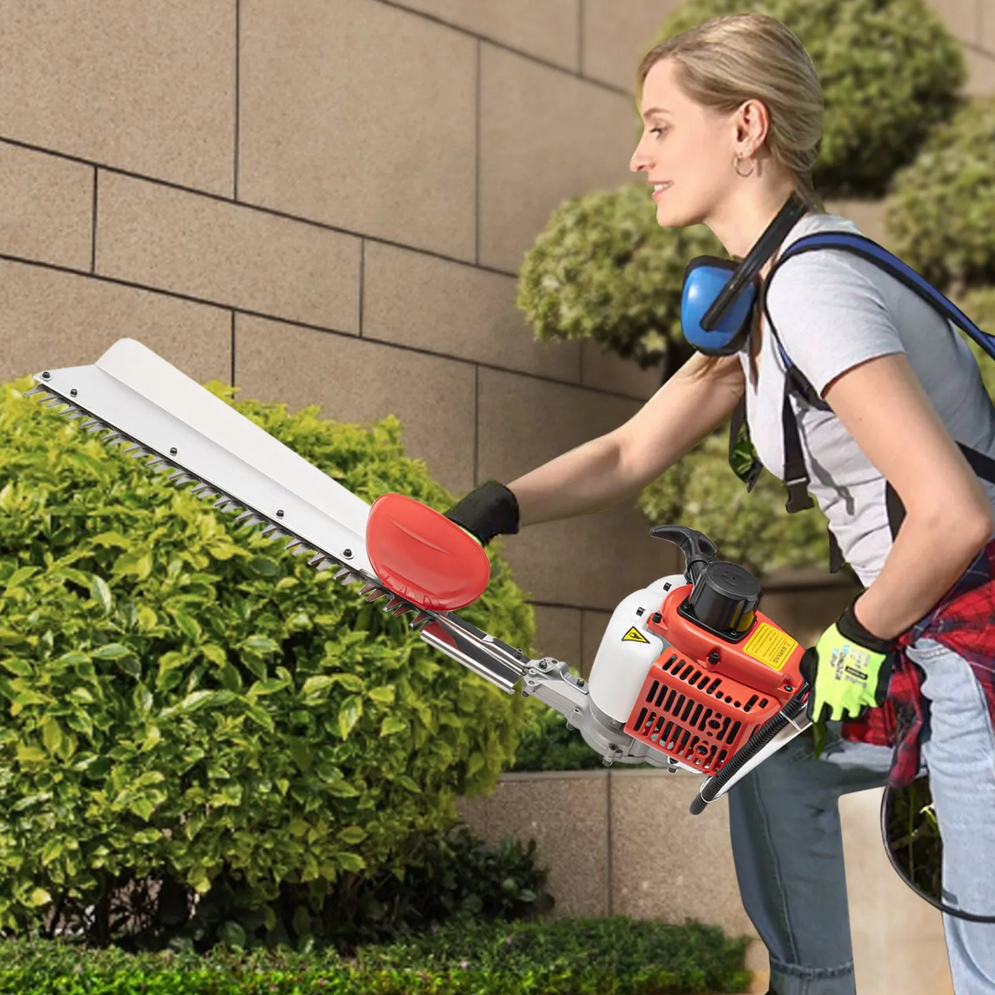22.5cc Gasoline Hedge Trimmer, 27.5 Inch Single Blade Brush Cutter with Anti-Vibration Handle, 2-Stroke Garden Trimmer