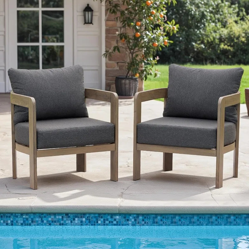 Outdoor Furniture Set, 2Pcs Patio Armchairs, Metal Modern Outside Furniture with 6'' Thick Cushions, Outdoor Conversation Set