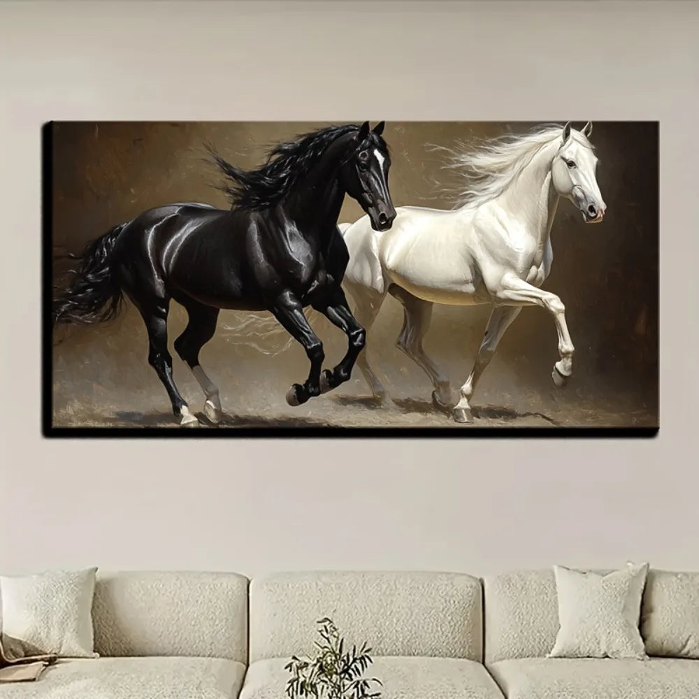1 animal running horse canvas painting Canvas wall art Home decoration poster print art, 1.5 inch thick pine solid wood frame
