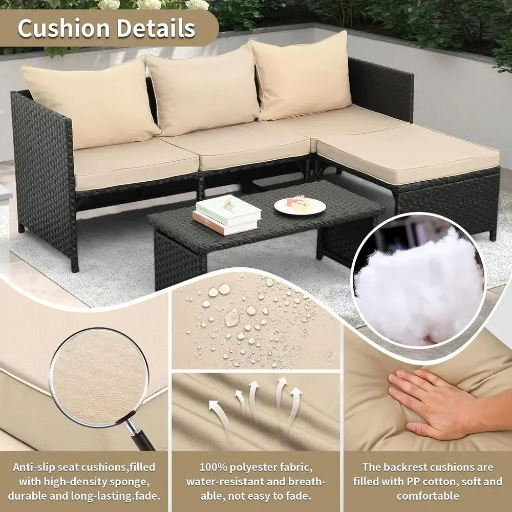 3-Piece Outdoor Wicker Patio Furniture Set with Loveseat, Sofa, and Cushions