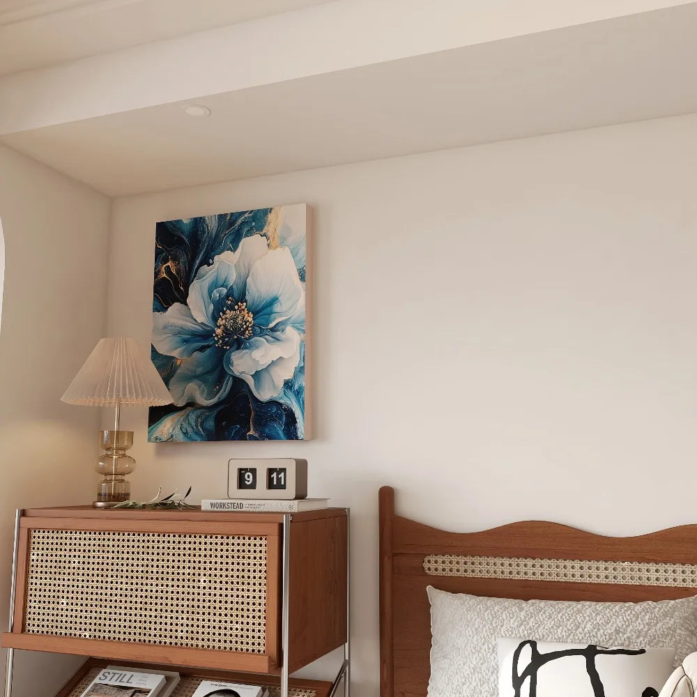 Beautiful floral paintings, dark blue and light colors, graceful flowers, upholstery, 1.5 inch thick pine solid frame.