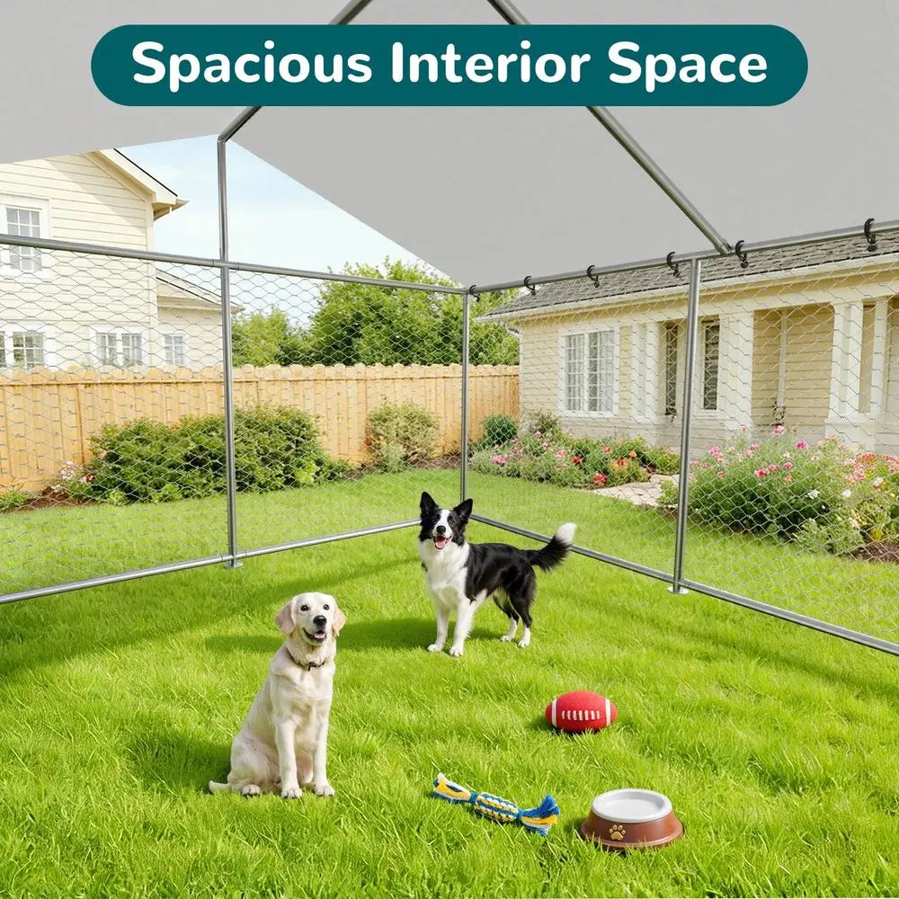 Large Outdoor Dog Kennel Outside for Large Dogs, Heavy Duty Dog Enclosure with Wire Mesh Fence, Lock amp Waterproof Cover