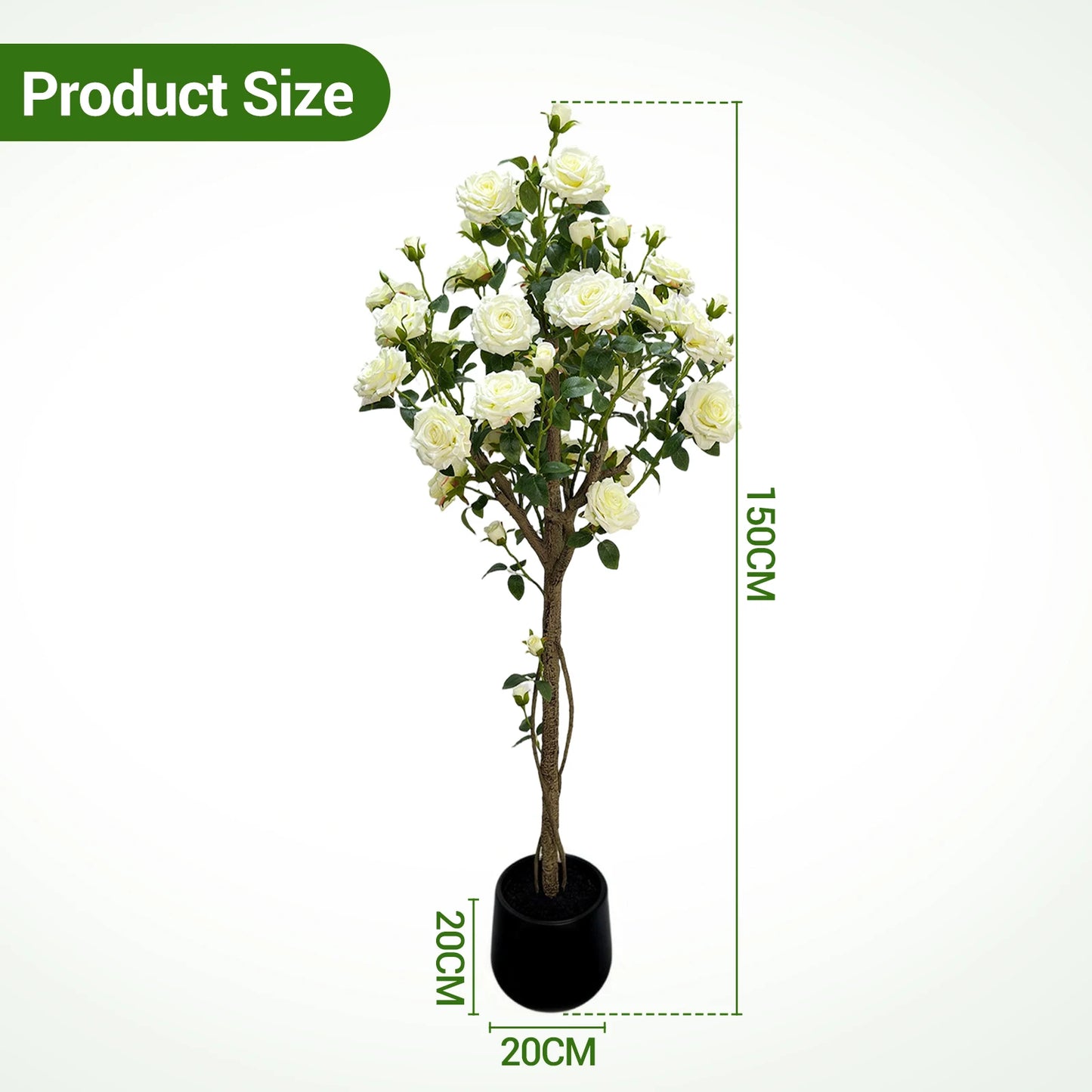 150cm  Fake Flower Tree Artificial White Rose Artificial Flowers Faux Trees Indoor Decor Trees for Home Living Room Porch Farmho