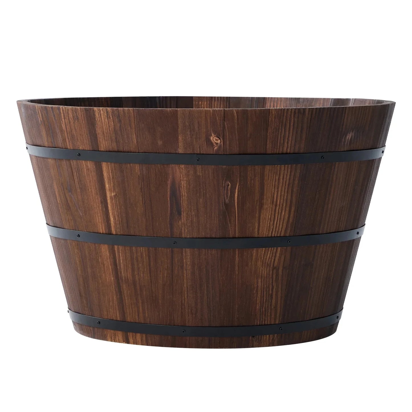 26 in Wood Whiskey Barrel Planter, 26" Dia x 15.8" H.