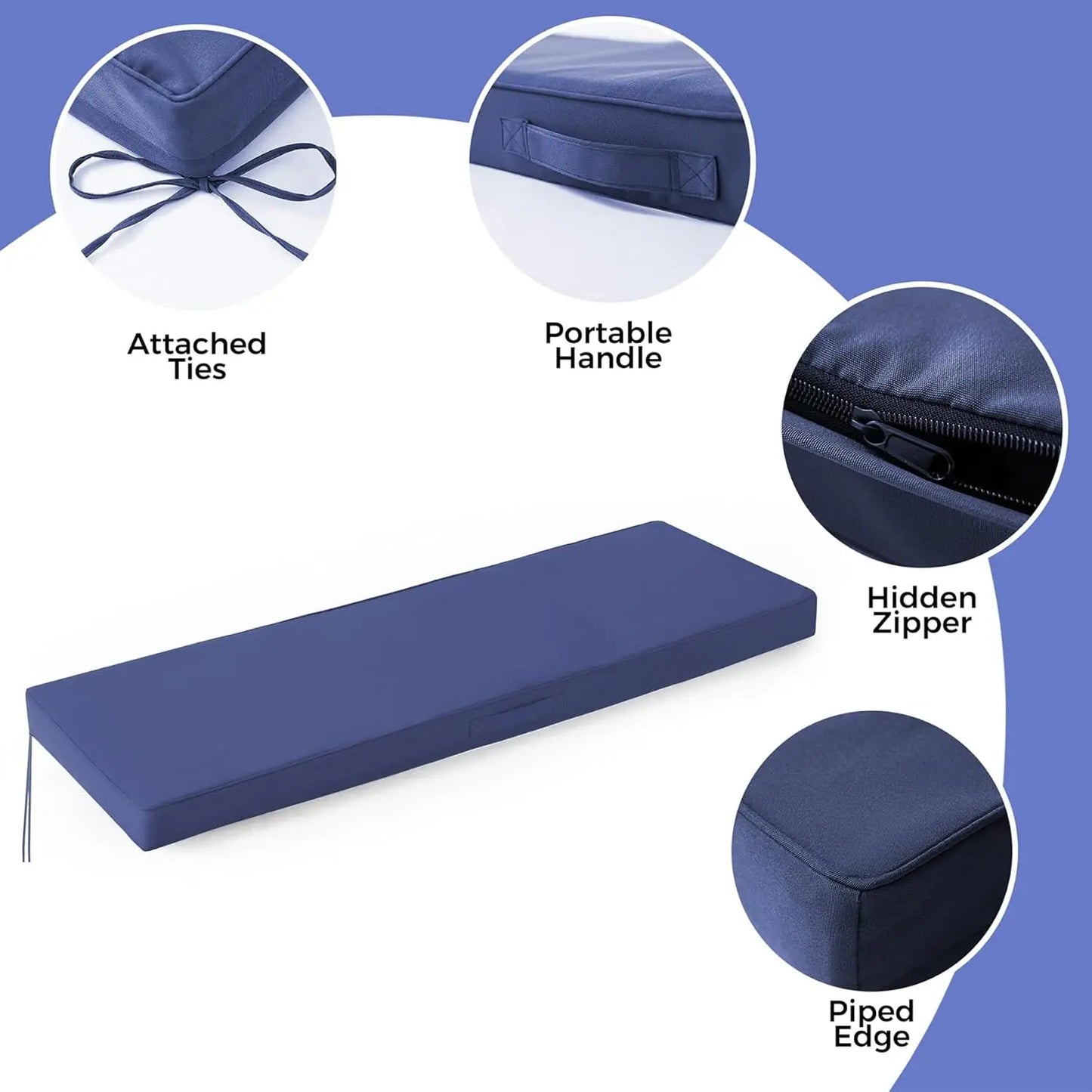 Waterproof Outdoor Bench Cushion, 48x18x3 Inch, Fade Resistant Navy Blue Seat Pad for Garden and Porch