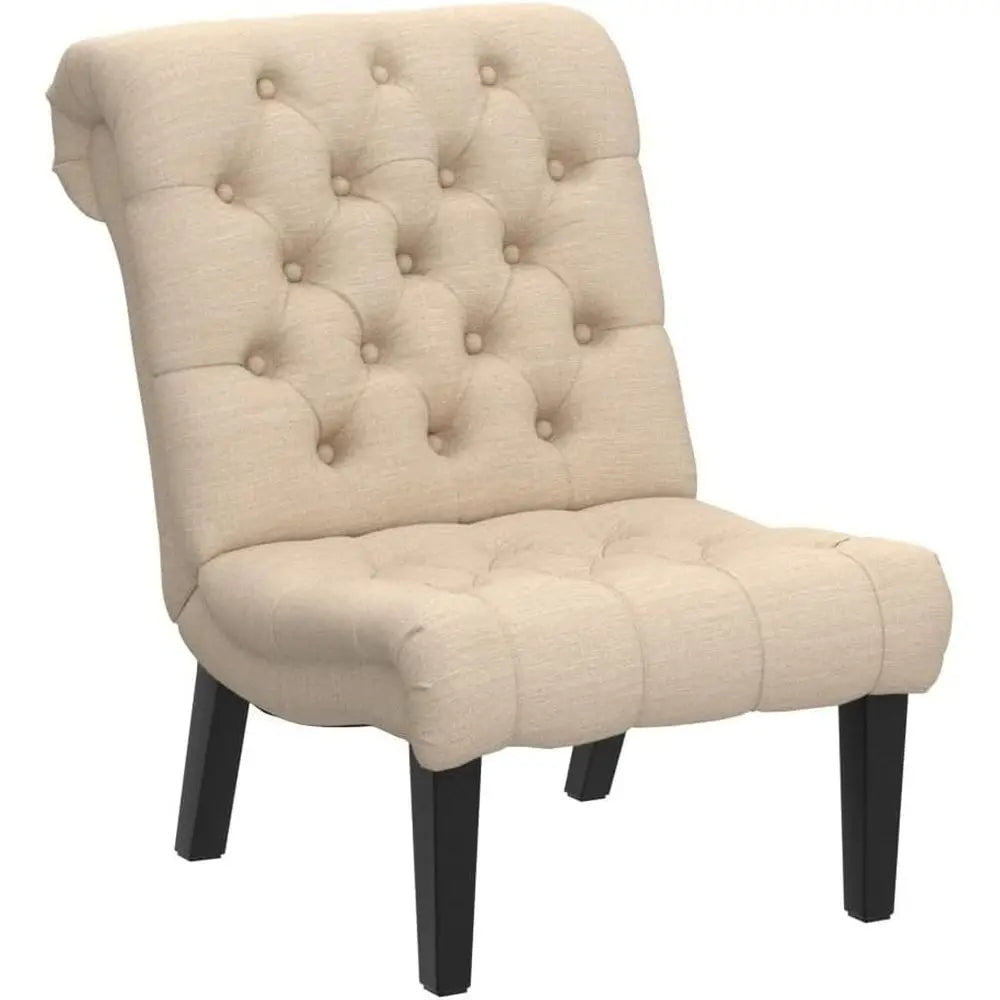 2-Piece Living Room Set: Upholstered Accent Chair and Reclining Sofa with Wooden Legs in Khaki