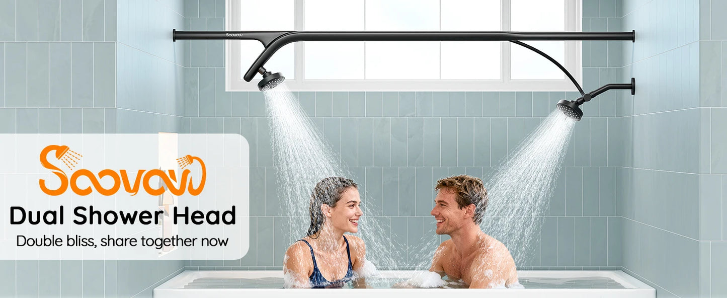 Tandem Shower Head For Couples, Dual Shower Head System - Double Shower Heads for Two People Rod - 2 Person Showerhead