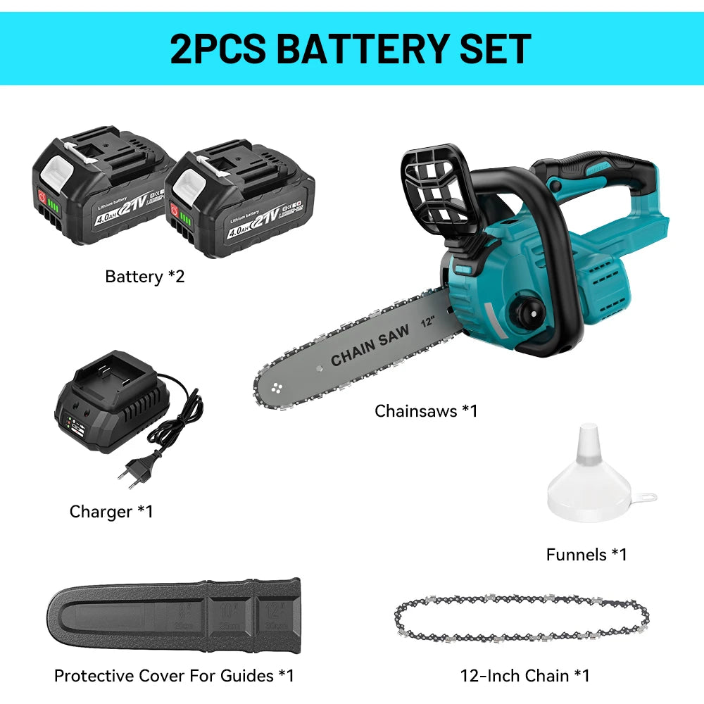 YEARTOP 12 Inch Brushless Electric Chainsaw LED Display Cordless Garden Woodworking Chain Saw Power Tool For Makita 18V Battery