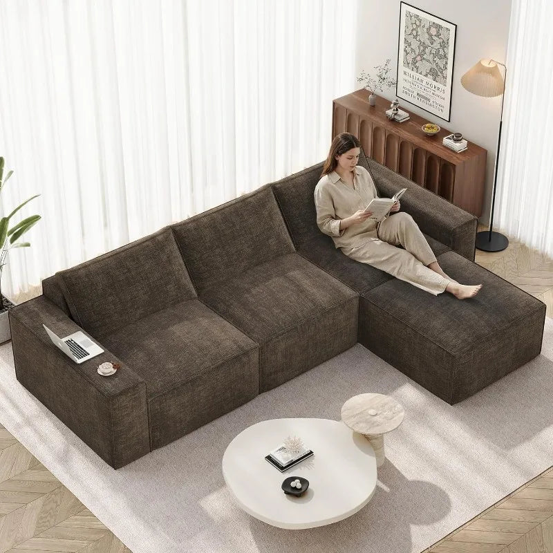 Vesgantti Modular Sectional Boneless Couch, Modern Sofa with Ottoman & Deep Seat, Convertible Chenille L Shaped Cloud Couches