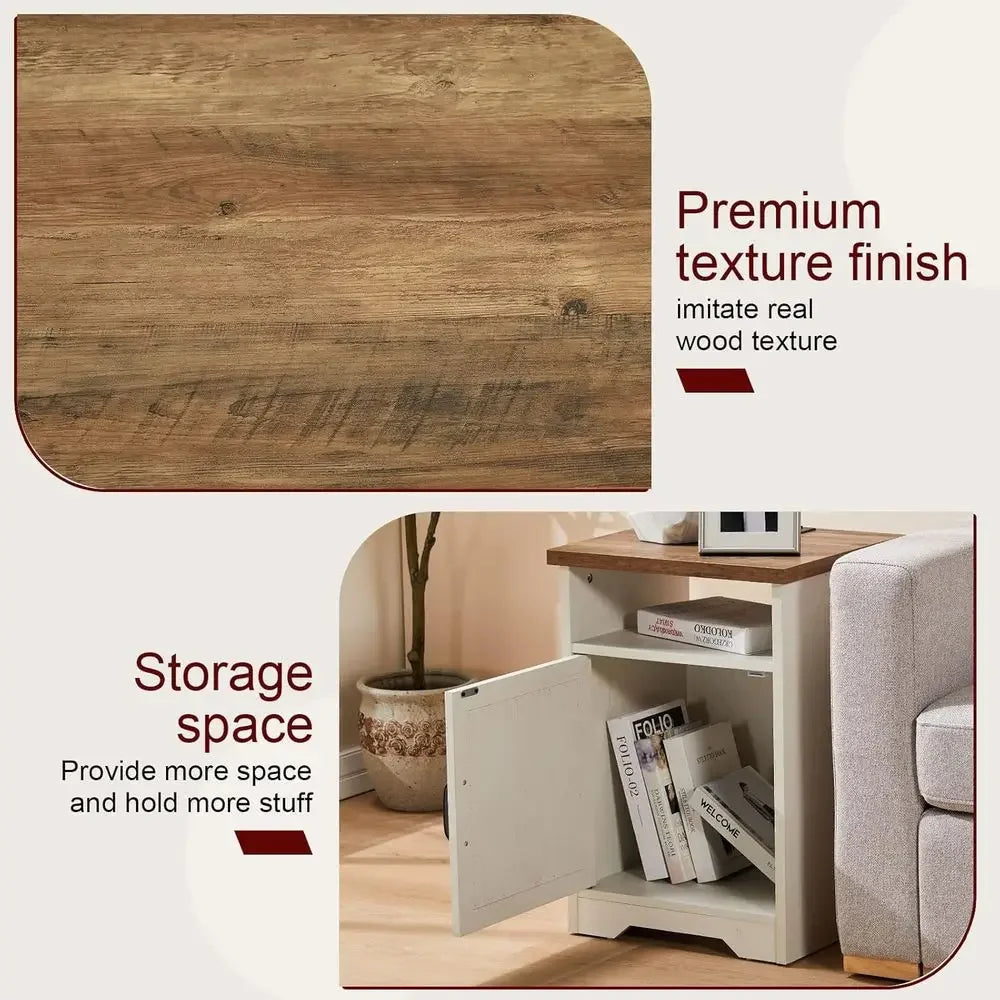 White 4-Piece Living Room Set: Sliding Door TV Stand, Coffee Table, 2 End Tables, Side Table with Charging Ports, 66