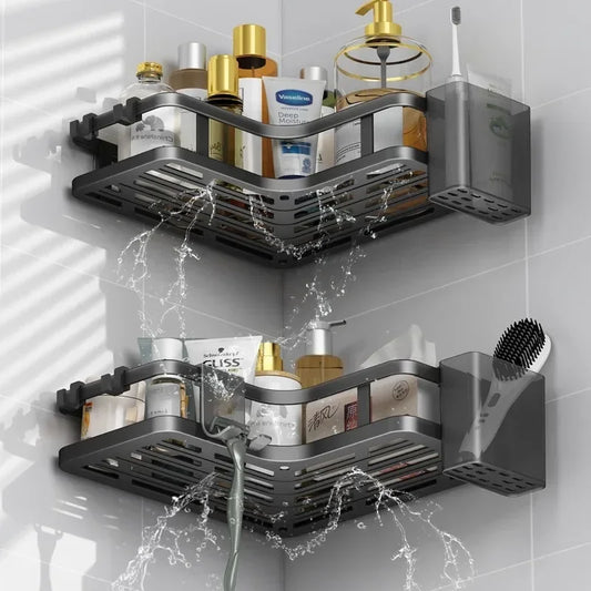 6PCS Double-layer Stainless Steel Corner Shelf-No Drilling Wall Mounted Organizer for Bathroom,Kitchen Corner & Bathroom Storage