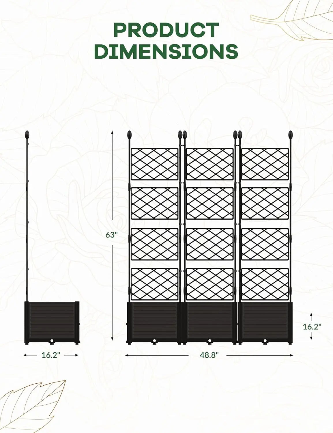 Plastic Plant Box with Metal Trellis, Raised Garden Bed with Trellis Planter for Climbing Plant Outdoor Raised Box Privacy Scree