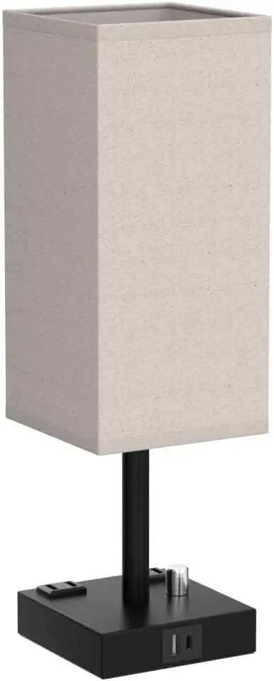 Fully Dimmable Nightstand Lamps Set of 2 with USB C+A Charging Ports & AC Outlets, Linen Shade for Bedroom Living Room