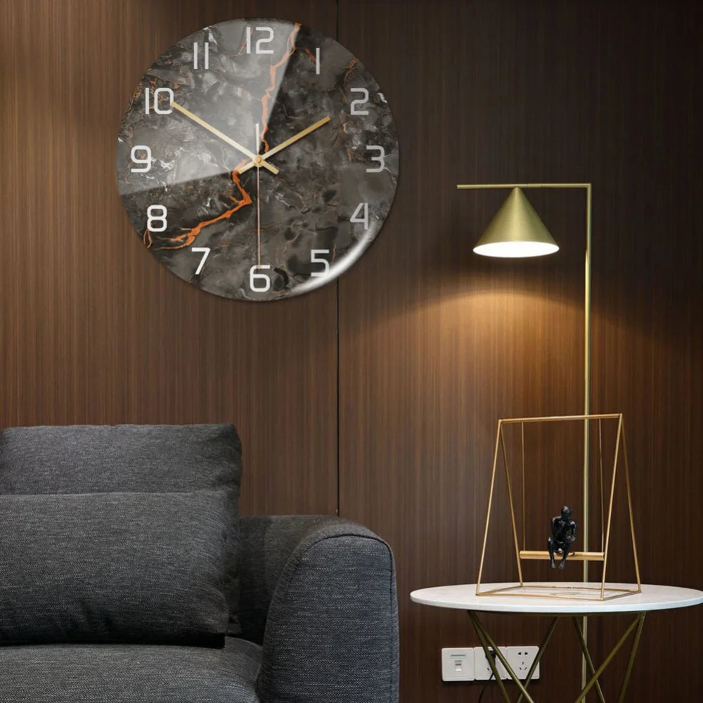 30CM Wall Clock New Listing Round Marble Three-Dimensional Clock Home Decorations For Living Room Kitchen Bedroom And Office