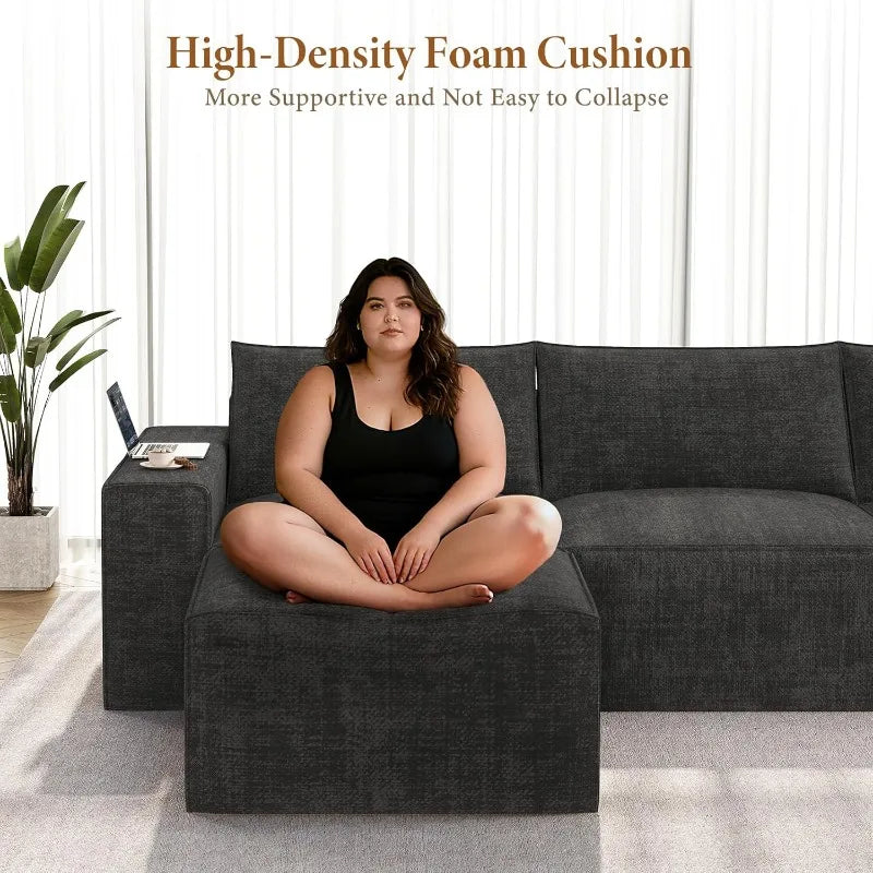 Vesgantti Modular Sectional Boneless Couch, Modern Sofa with Ottoman & Deep Seat, Convertible Chenille L Shaped Cloud Couches