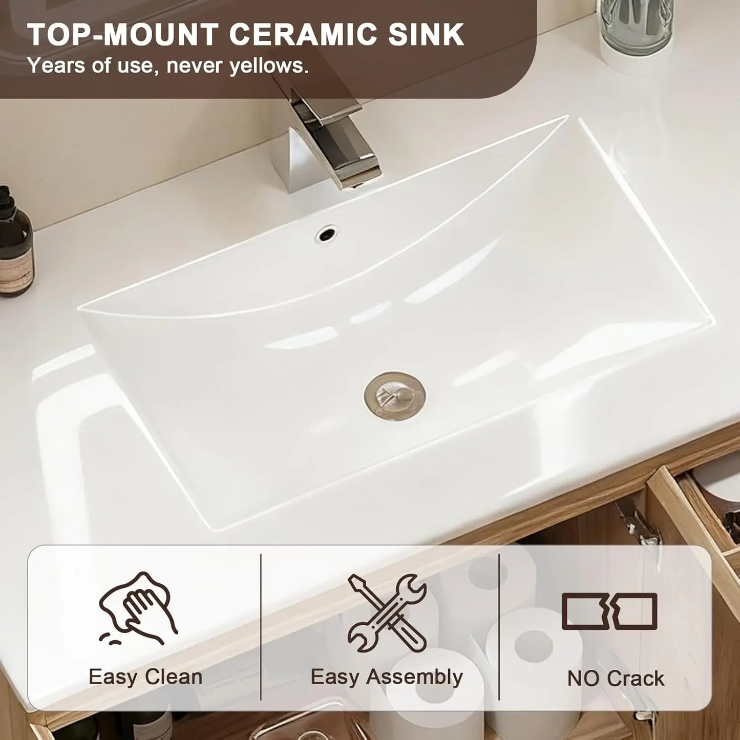 Floating Bathroom Vanity with Sink Wall Mounted Cabinet with 2 Soft-Close Drawers and Doors, Moisture-Resistant, Customized