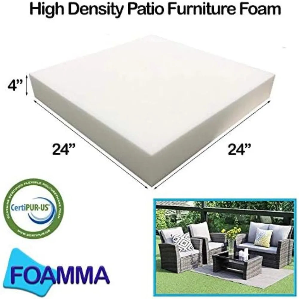 High-Density Outdoor Couch Cushion Replacement, 4 Pack, 4 x 24 x 24 Square Foam Pad for Patio Furniture