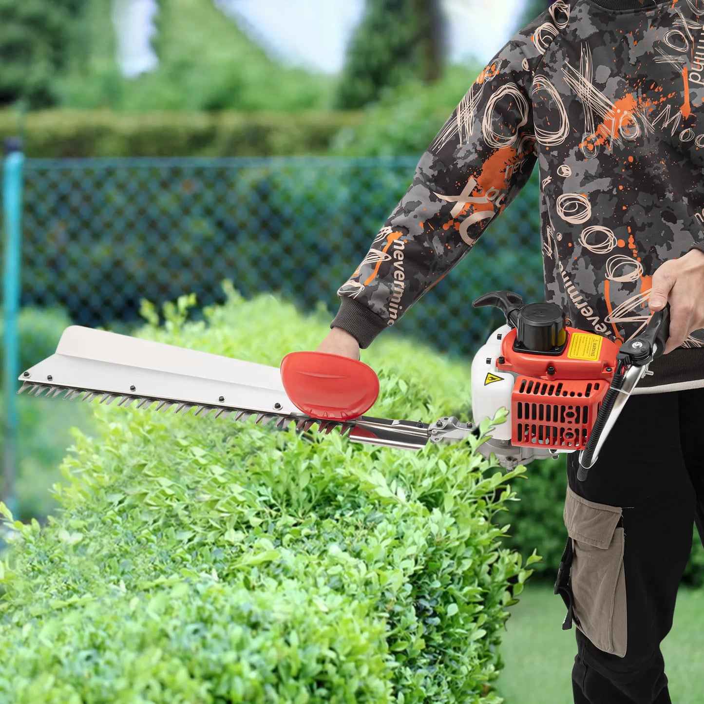 22.5cc Gasoline Hedge Trimmer, 27.5 Inch Single Blade Brush Cutter with Anti-Vibration Handle, 2-Stroke Garden Trimmer